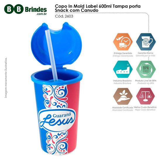 Imagem de Copo Promocional in Mold Label 600ml Tampa porta Snack com Canudo